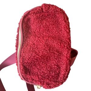NEW‎ Boutique Sherpa Teddy Fanny Pack Maroon Crossbody Bag Zip Closure